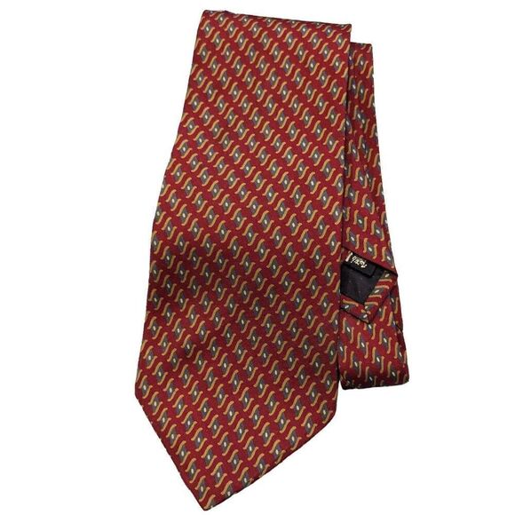 Burberrys of London Men's Silk Burgundy With Gray Gold Pattern Neck Tie - Picture 1 of 6
